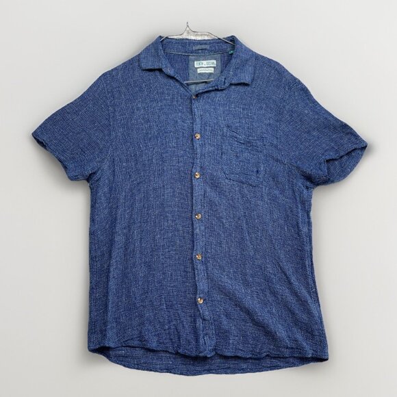 Tenth + Ocean Linen Button Down Shirt Men’s Sz M Blue Collared Casual Denim Read - Picture 1 of 16